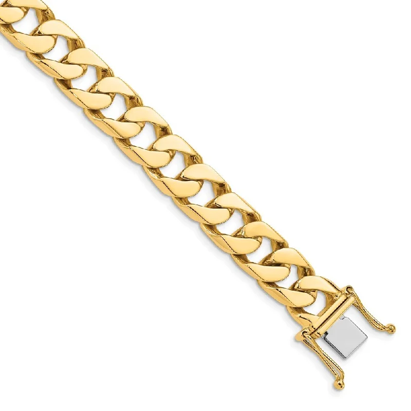 Women’s romantic charm bracelets-14k Yellow Gold 10.6mm Hand-polished Flat Beveled Curb Link Bracelet, 8"