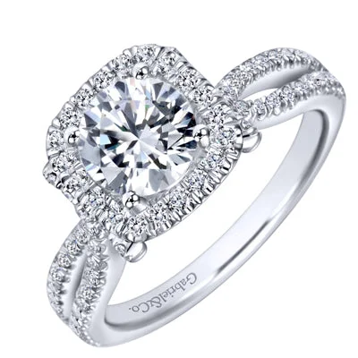 Women’s three-stone engagement rings-Gabriel Sonya Diamond Halo Engagement Ring Setting in 14kt White Gold (1/2ct tw)