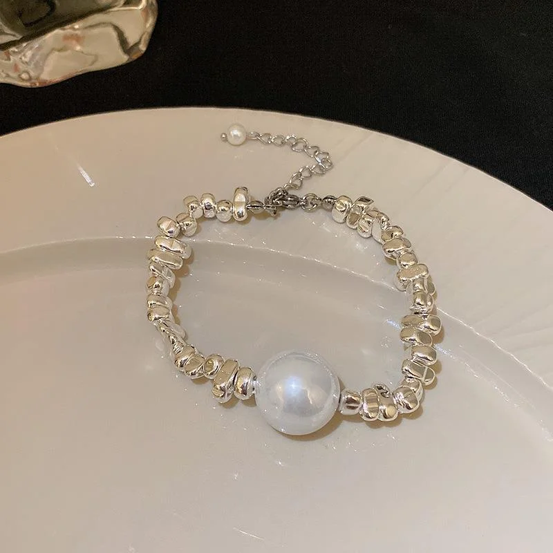 13# Bracelet-Silver Big Pearl Broken Silver