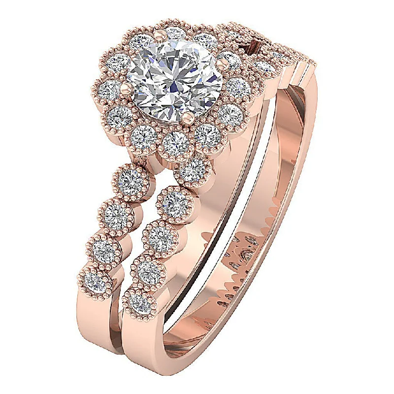 Women’s engagement rings with colored diamonds-The Atlas Round Real Diamond Bridal Wedding Ring Sets