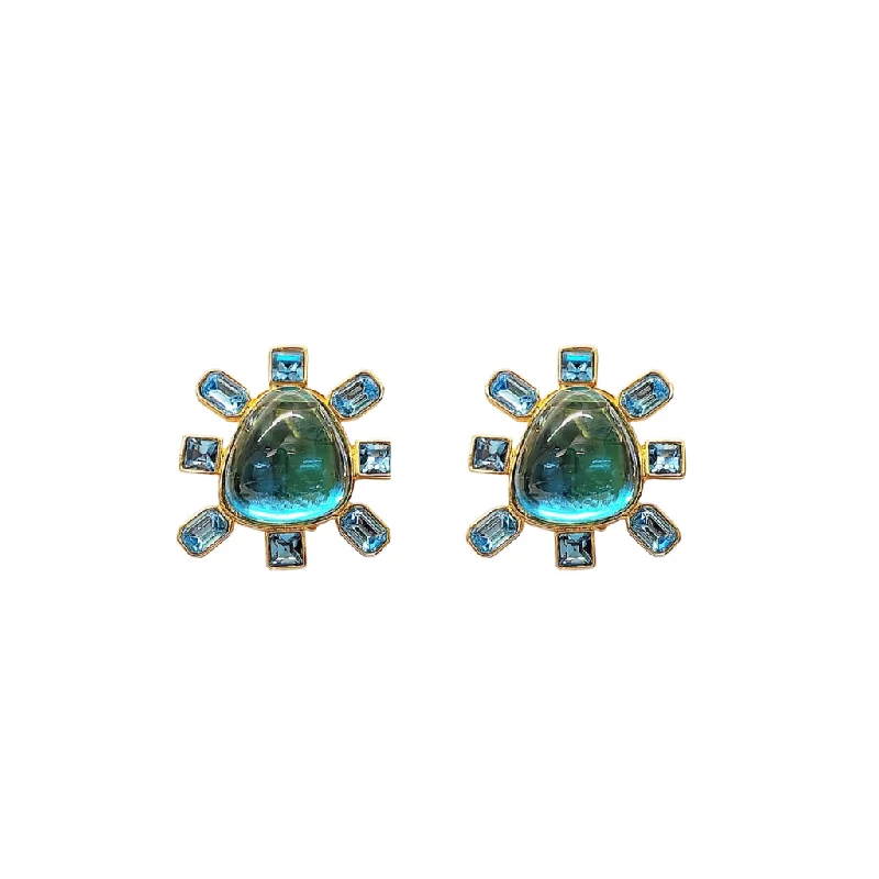 Women’s spiritual necklaces-Aqua and Aqua Cabochon Center Clip Earring