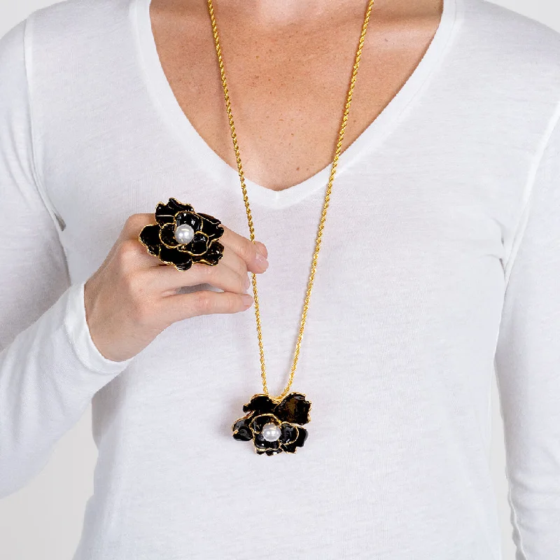 Women’s vintage diamond necklaces-Black Flower Pendant