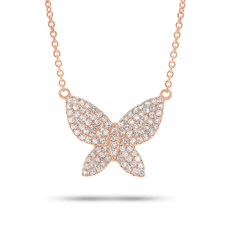 Women’s pendant necklace sets-Pave Diamond Butterfly Pendant Necklace