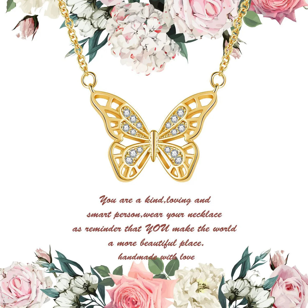 Women’s love necklace-Copper Simple Style Butterfly Diamond Pendant Necklace