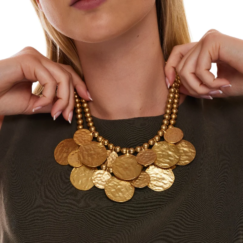 Women’s sterling silver necklaces-Satin Gold Coin Necklace