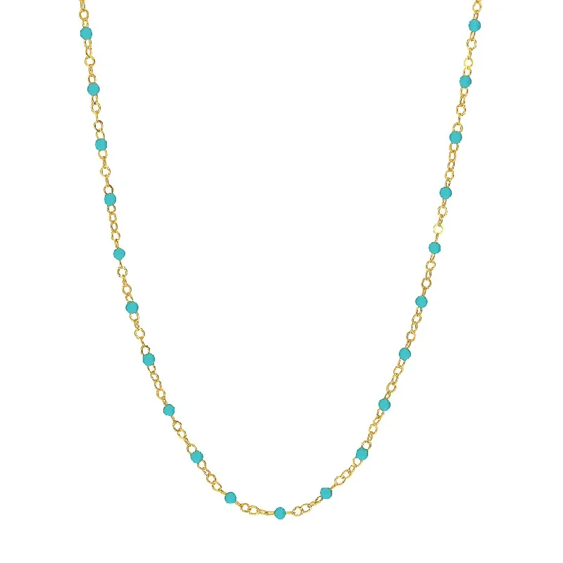 Women’s antique engagement rings-Curata 14k Yellow Gold 18" Light Blue Enamel Bead Piatto Chain Necklace (Spring-ring)