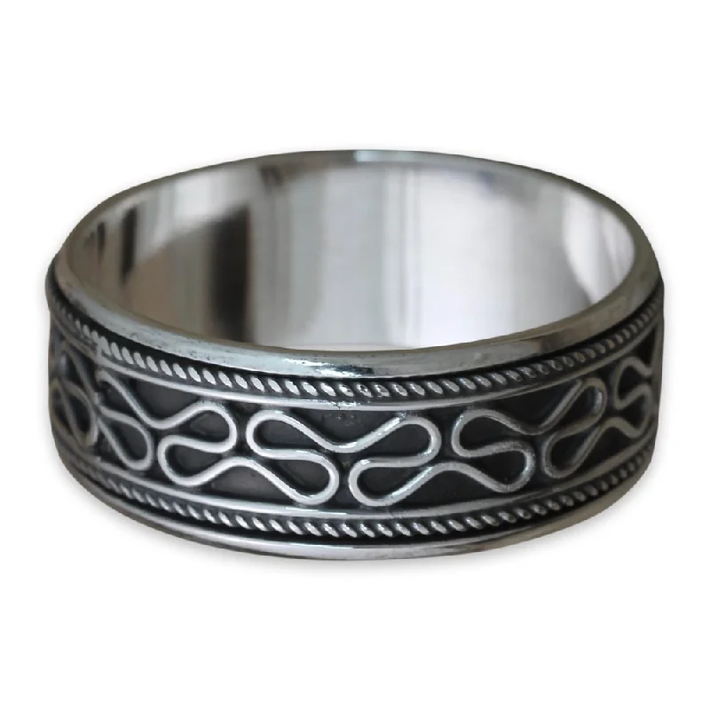 Women’s twisted band rings-Handmade Men's Sterling Silver 'Rolling Waves' Ring (Indonesia)