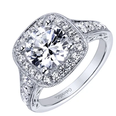 Women’s vintage-inspired engagement rings-Gabriel Florence Diamond Halo Engagement Ring Setting in 14kt White Gold (7/8ct tw)