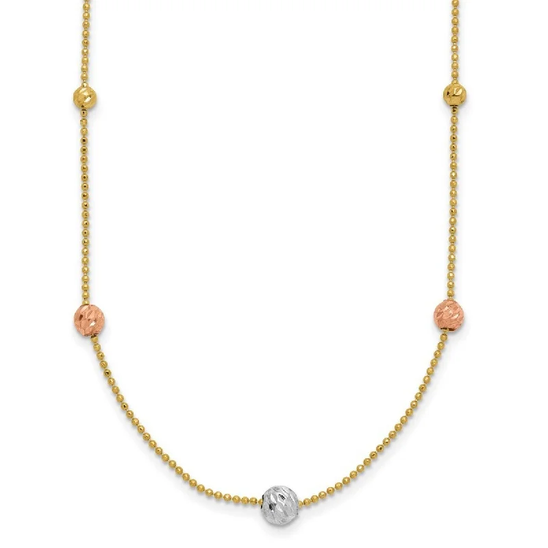 Women’s gold rings-Curata 14k Tri color Gold 18" 4mm Diamond Cut Beads Station Necklace (Spring Ring)