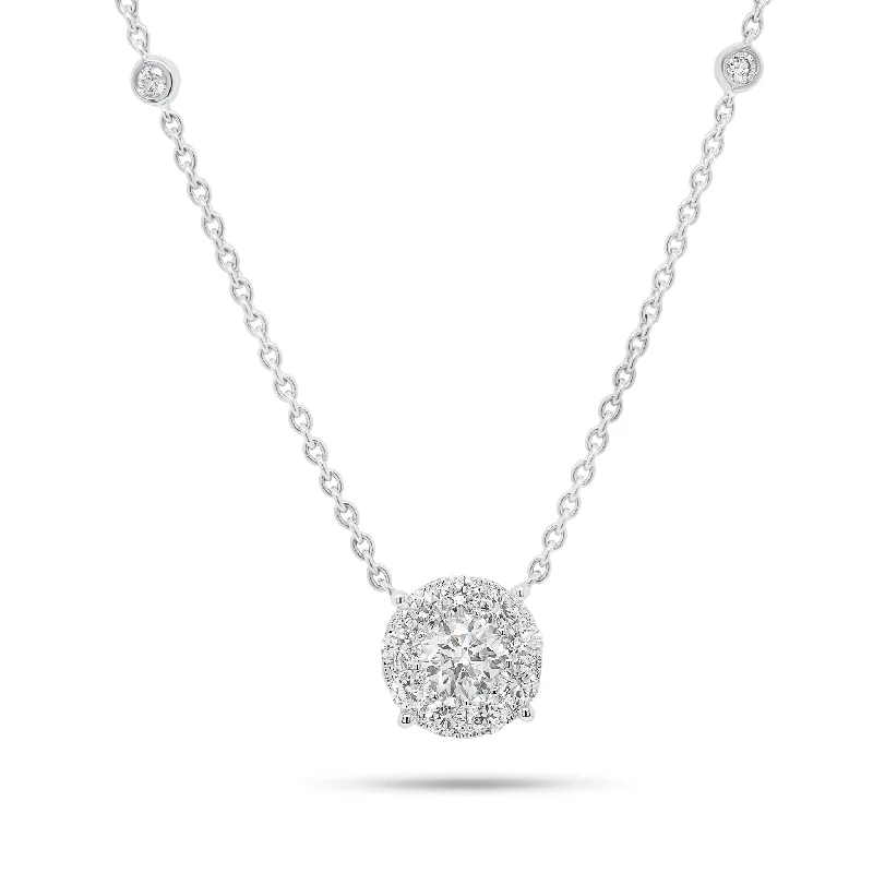 Women’s birthstone pendant necklaces-1.15 ct Halo Diamond Pendant Necklace with Diamond Chain