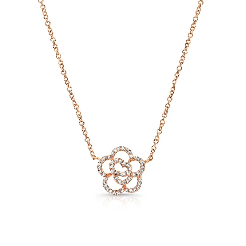 Women’s statement chain necklaces-Diamond Flower Outline Pendant Necklace