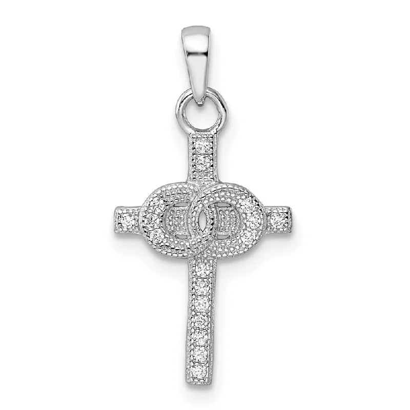 Women’s opal rings-Diamond2Deal 925 Sterling Silver Rhodium-plated Cubic Zirconia Double Rings on Cross Pendant (L-24.84 mm, W-12.08 mm)