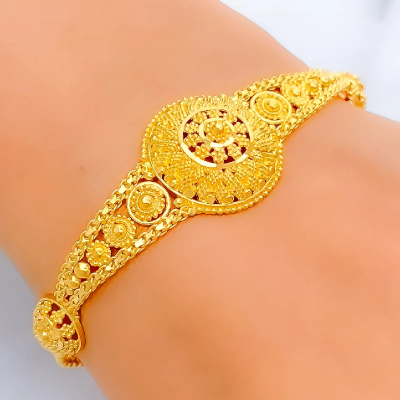 Women’s cuff bangles-Classic Dazzling Checkered Flower 22k Gold Bracelet