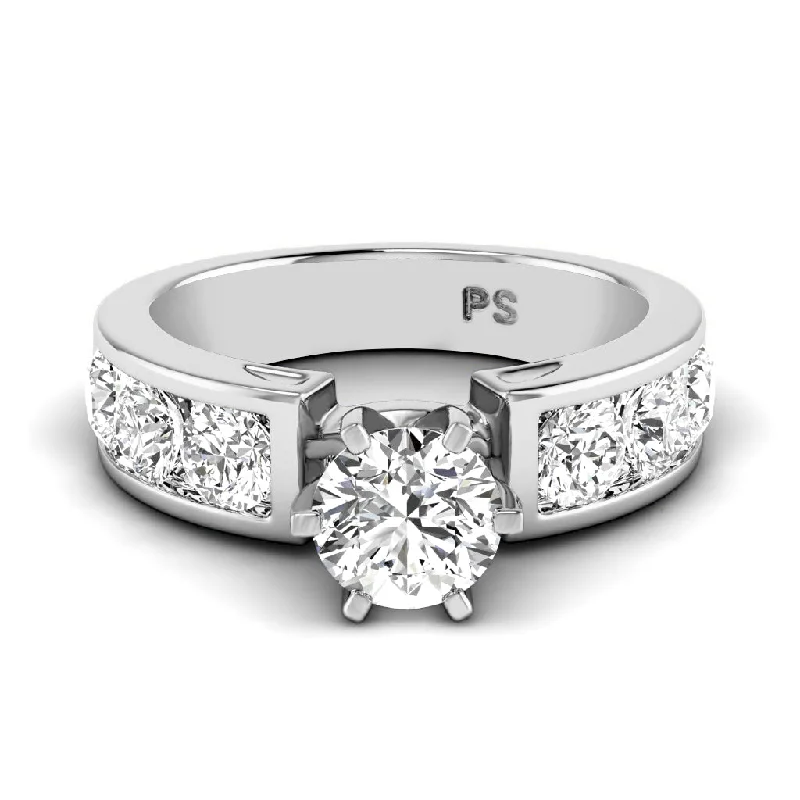 Women’s white gold engagement rings-1.85-3.00 CT Round Cut Diamonds - Engagement Ring