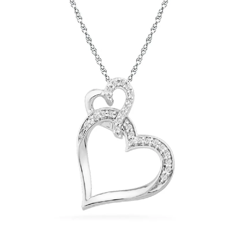 Women’s gold-plated necklaces-Unique Diamond Double Heart Necklace