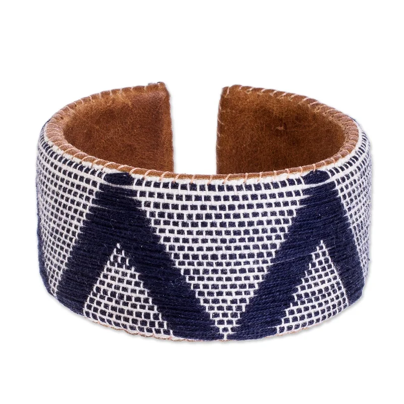 Women’s diamond bangle bracelets-Novica Handmade Comalapa Highlands In Blue Leather And Cotton Cuff Bracelet