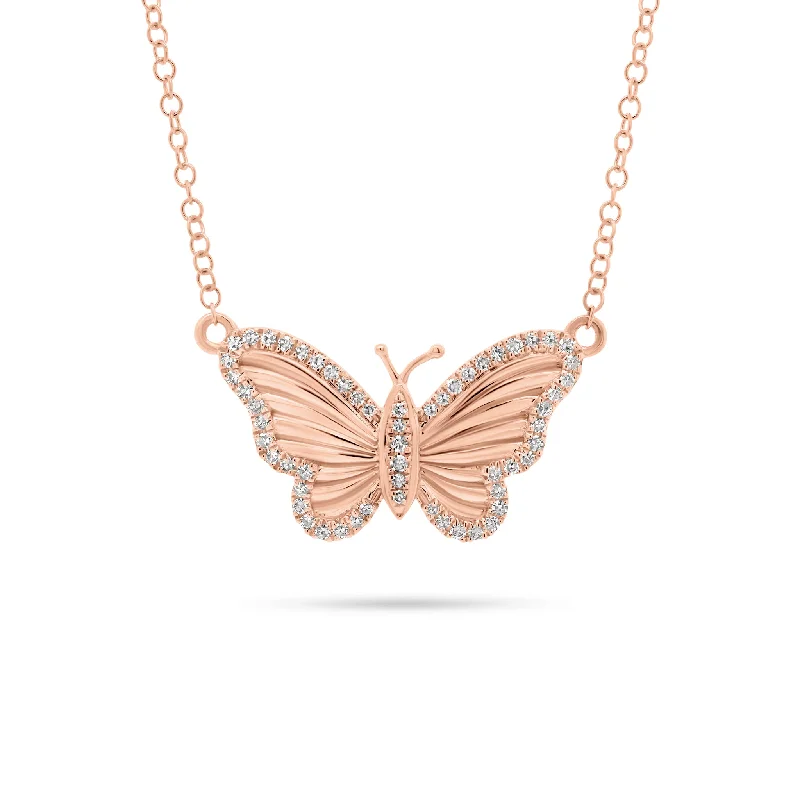 Women’s initial necklaces-Diamond Wide Butterfly Pendant