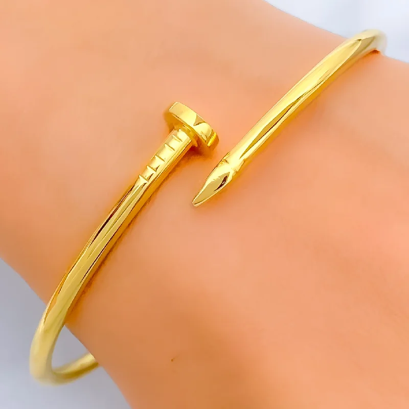 Women’s silver bangles-Stylish 21k Gold Nail Bangle Bracelet