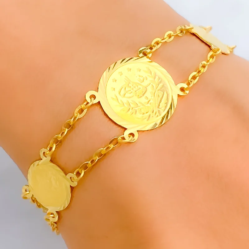 Women’s silver chain bangles-Elegant Sparkling 21k Gold Coin Bracelet