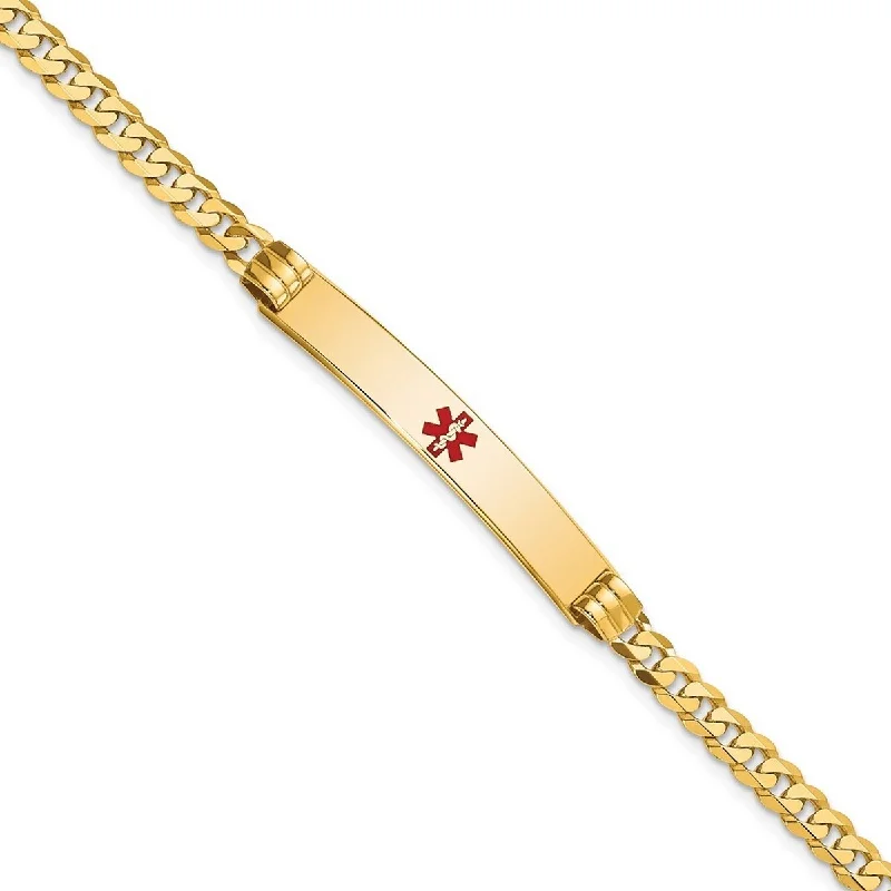 Women’s luxury bracelets-Curata 14k Yellow Gold 6.5mm Engravable Medical Red Enamel Curb ID Bracelet