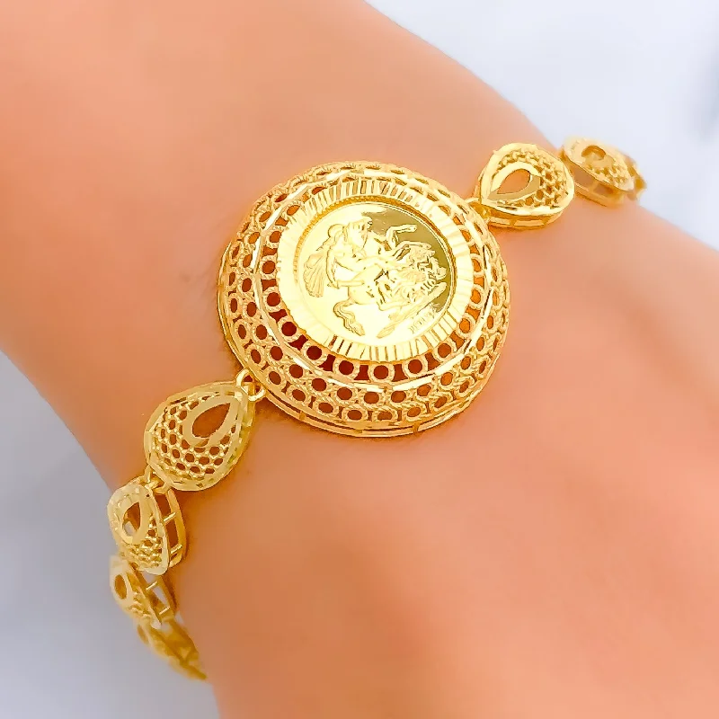 Women’s diamond bangle bracelets-Flawless Filigree 21k Gold Drop Bracelet