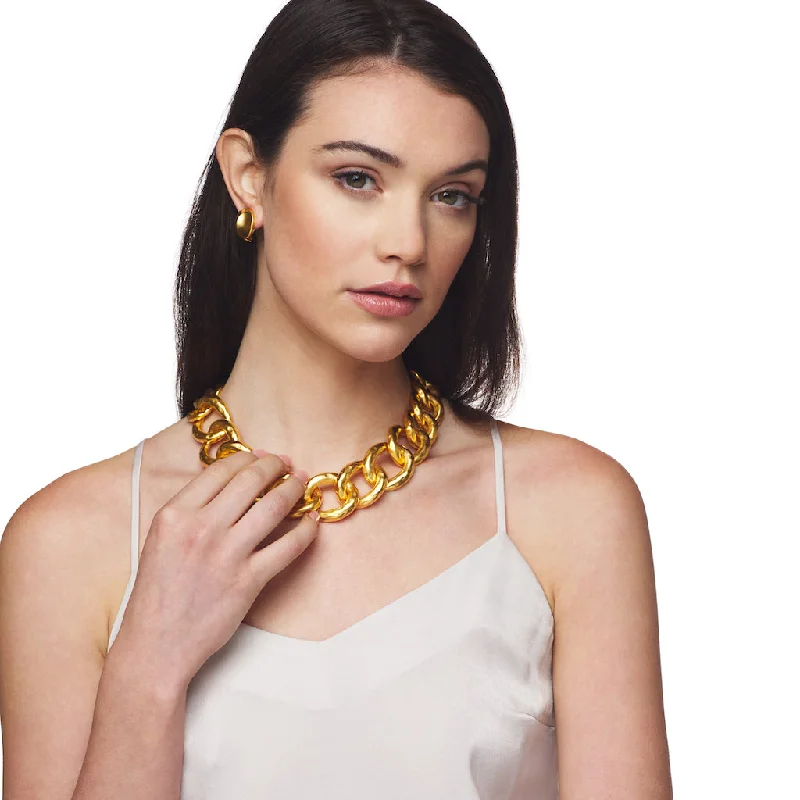 Women’s floral necklaces-Satin Gold Hammered Link Necklace