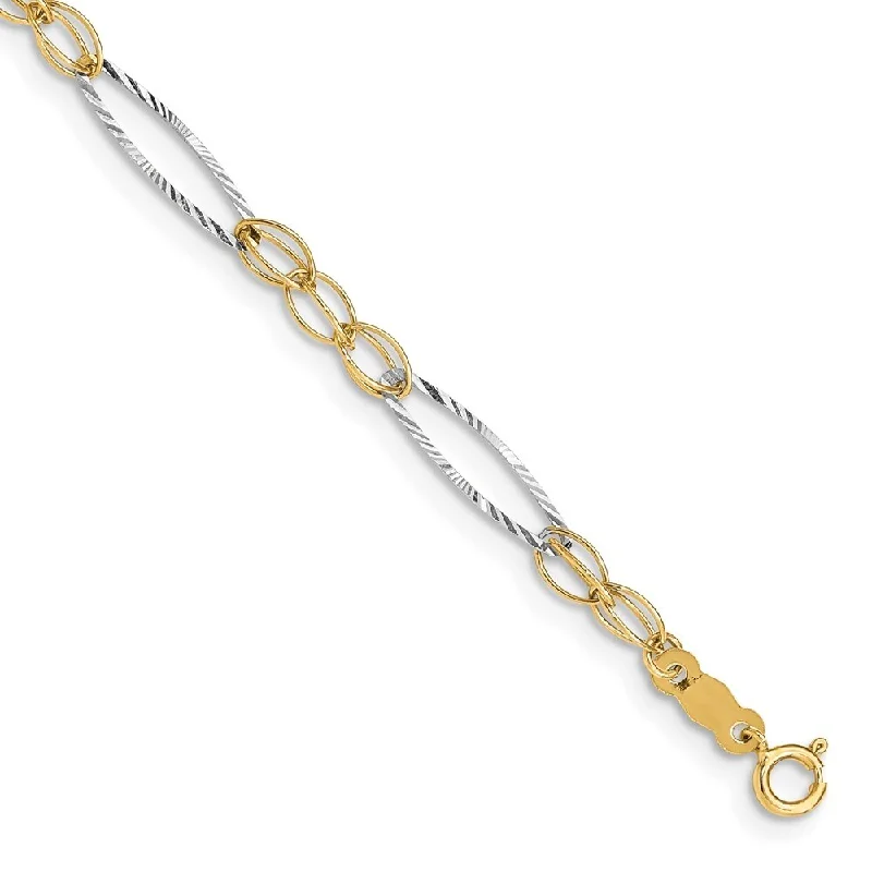 Women’s adjustable tennis bracelets-14k Two-tone 4mm Oval Design Bracelet, 7.25"