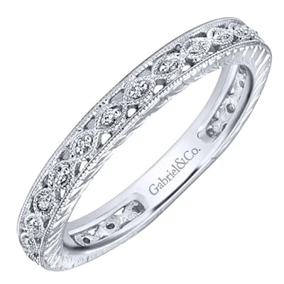 Women’s princess cut diamond engagement rings-Gabriel Intricate Cutout Stackable Diamond Ring in 14kt White Gold (1/20ct tw)