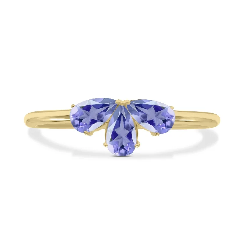 Women’s promise rings-Marquee Jewels Tanzanite Pear Shape Three Stone Ring in 10K Yellow Gold