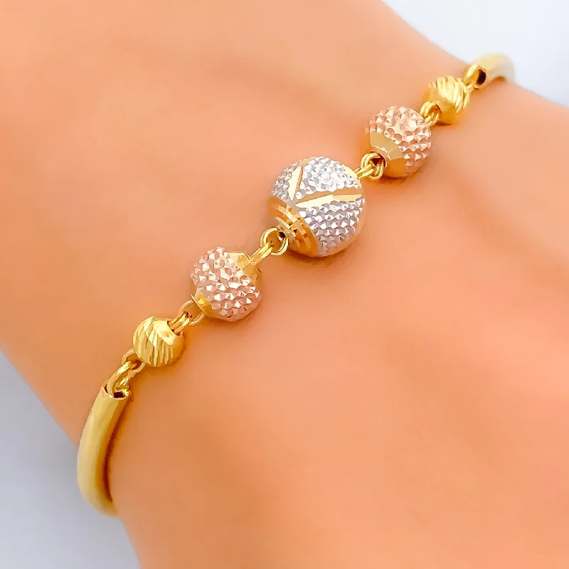 Women’s fashion bangle bracelets-Impeccable Evergreen 22k Gold Orb Flexi Bangle Bracelet