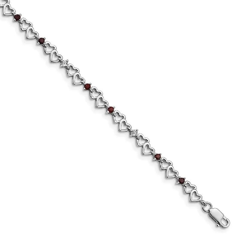 Women’s fashion bangle bracelets-Curata 925 Sterling Silver Polished Open back Lobster Claw Closure Garnet and Diamond Bracelet