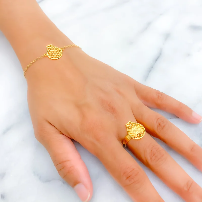 Women’s friendship bracelets-Distinct Impeccable 21k Gold Curvature Bracelet W / Matching Ring