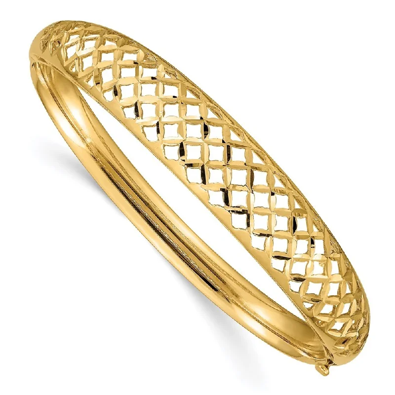 Women’s antique bangles-14k Yellow Gold 6.25-12.5mm Graduated Fancy Weave Hinged Bangle Bracelet Bracelet, 7"