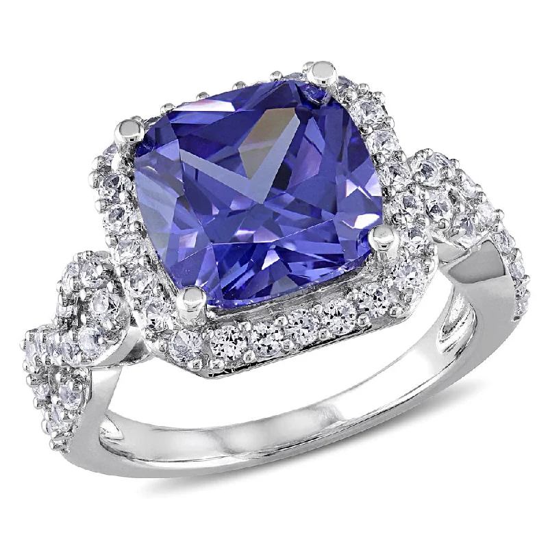 Women’s solid gold rings-Miadora Sterling Silver Created White Sapphire and Tanzanite Cocktail Ring