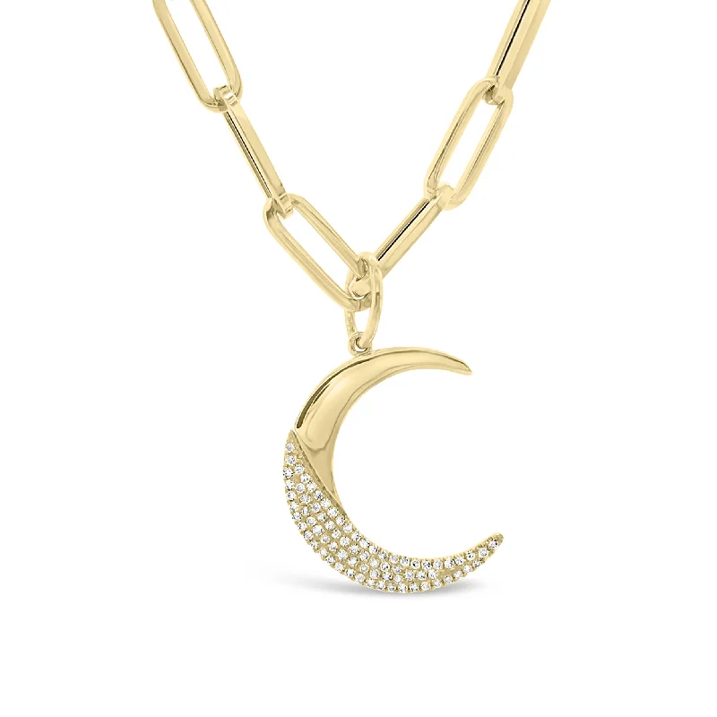 Women’s bold statement necklaces-Diamond Crescent Moon Pendant Charm