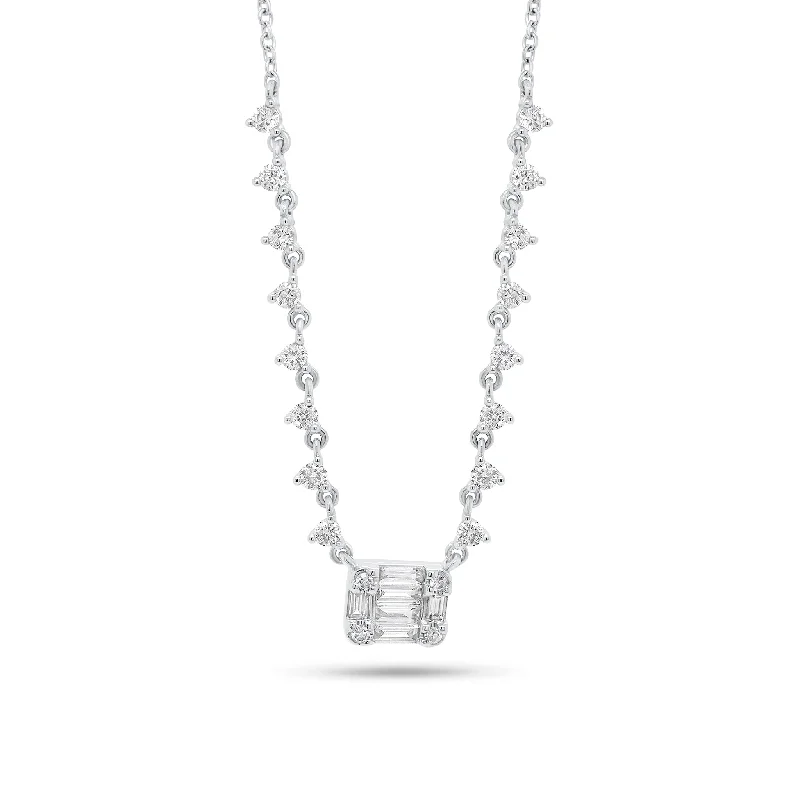 Women’s antique-style necklaces-Emerald-Cut Diamond Illusion Pendant on Diamond Chain