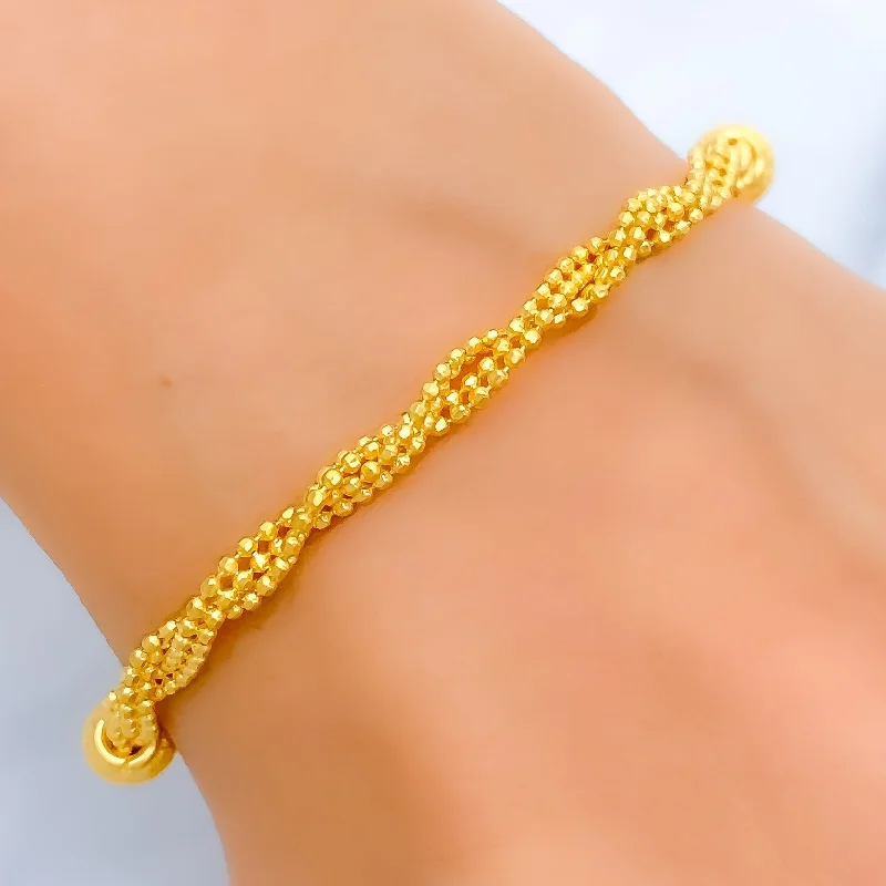 Women’s wedding bracelets-Lovely Braided Bead 22k Gold Bracelet