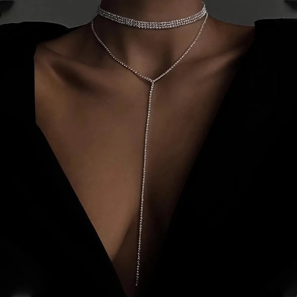 Women’s adjustable chain necklaces-Vacation Geometric Alloy Rhinestone Plating Inlay Rhinestones Women's Long Necklace