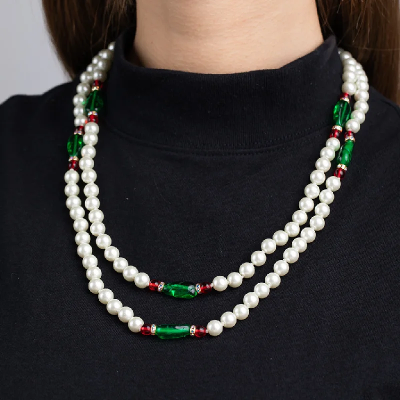 Women’s wedding necklaces-Pearl, Emerald and Ruby Necklace