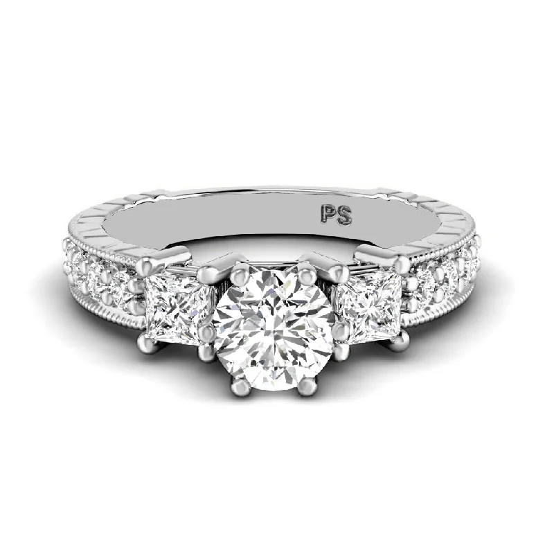 Women’s vintage-inspired engagement rings-1.05-2.20 CT Round & Princess Cut Diamonds - Engagement Ring