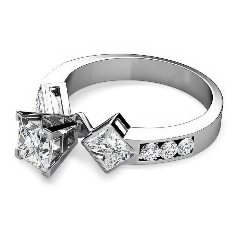 Women’s romantic halo engagement rings-1.55-2.70 CT Round & Princess Cut Diamonds - Engagement Ring