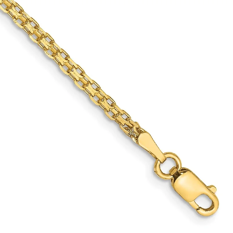 Women’s classic chain bracelets-14k Yellow Gold 1.8mm Lightweight Flat Bismark Chain Bracelet, 7"