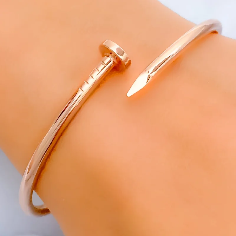 Women’s statement bracelets-Iconic 21k Rose Gold Nail Bangle Bracelet