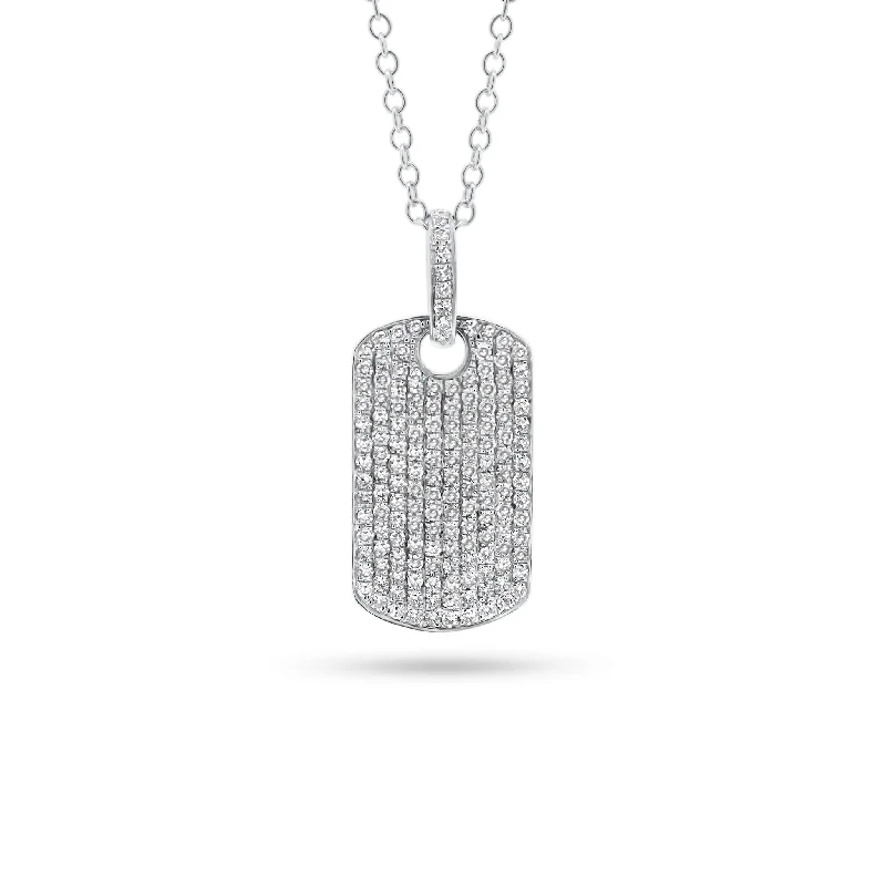 Women’s diamond pendant necklaces-Pave Diamond Dog Tag Necklace with Diamond Bail