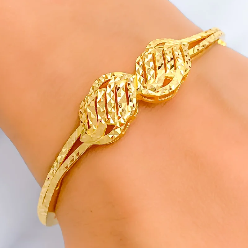 Women’s cuff bracelets-Brilliant Lustrous 22k Gold Striped Bangle Bracelet