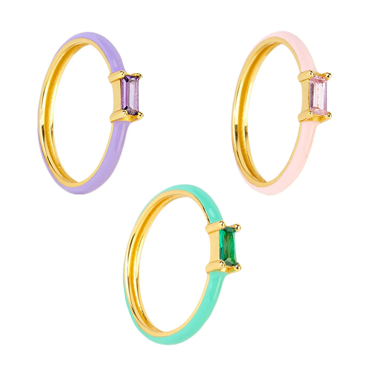 Women’s simple gold rings-Colorful Epoxy 18k Gold Copper Ring European And American Inlaid Square Zircon Index Finger Ring