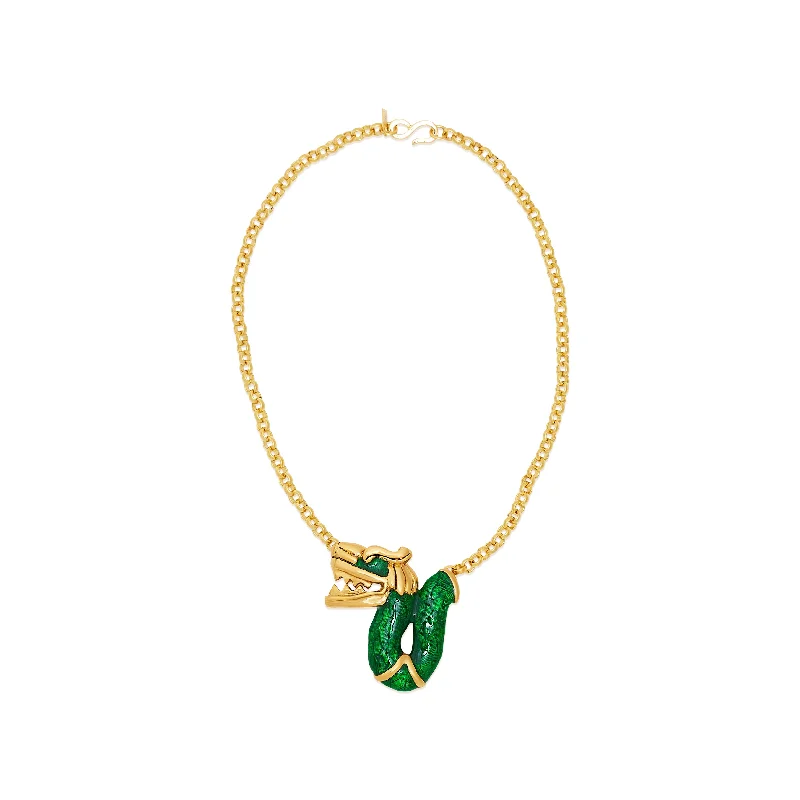 Women’s initial necklaces-Transparent Green & Gold Dragon Pendant Necklace