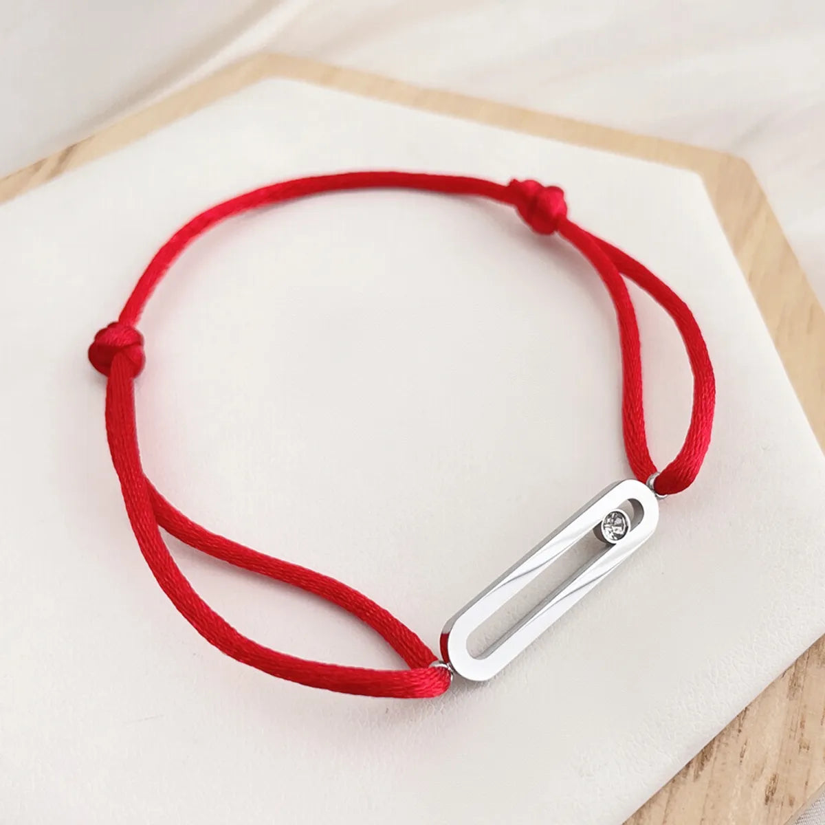 D144 Red Rope Zircon Pendant Bracelet Steel Color