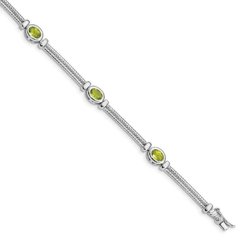 Women’s hammered bangles-Curata 925 Sterling Silver Textured Polished Box Catch Closure Peridot Bracelet 7 Inch Box Clasp