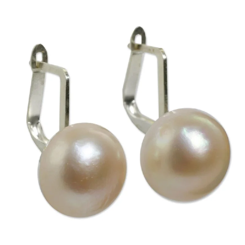 Women’s large gemstone rings-Handmade Rosy Moon Sterling Silver Pearl Earings (Thailand)